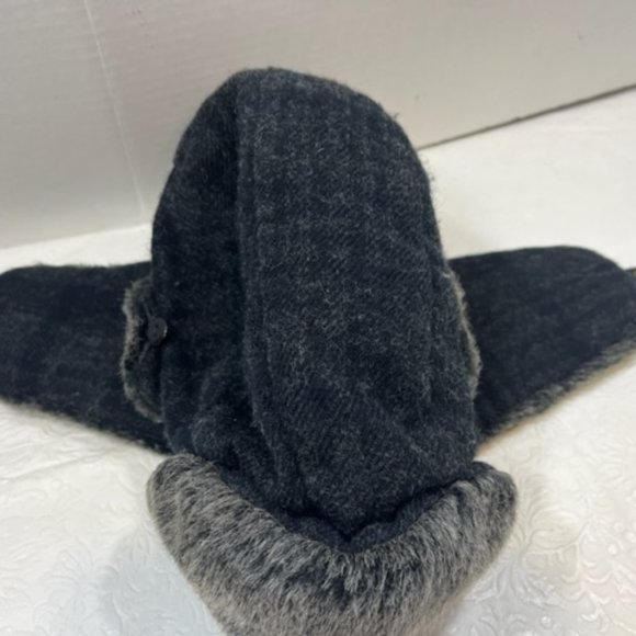 Dockers Trapper Faux Fur Wool Blend Black Gray Plaid Ear Flap Hat One Size - Picture 7 of 11